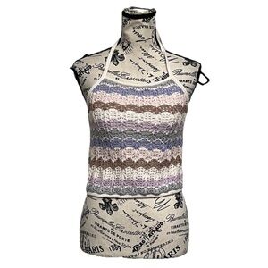 American Eagle Crochet Knit Pastel Striped Halter Top S Boho Crop Top Beach